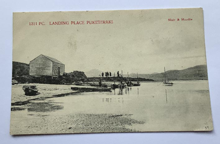 early 1900's New Zealand Muir & Moodie postcard titled LANDING PLACE PUKETERAKI